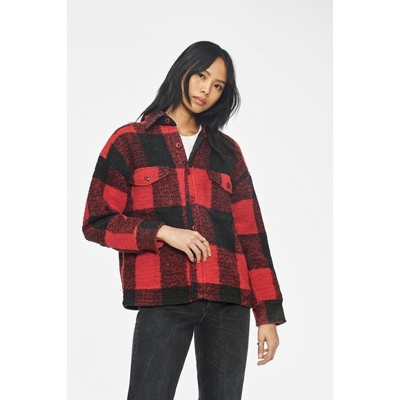 NWT Anine Bing Bobbi Wool Shacket Flannel Jacket Buffalo Check Red XS - Picture 1 of 13